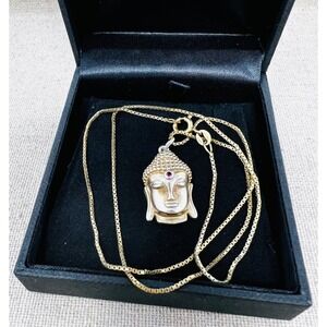 Sterling Silver Gold Tone Buddha Head Pendant Necklace Italy Box Chain 18"